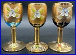 Vintage Tre Fuochi Murano Glass Decanter 6 Cordials Italy Bohemian Multi Colored