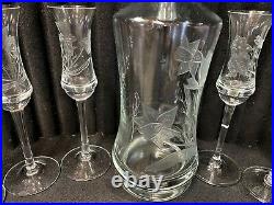 Vintage Tulip Etched Crystal Cordial Sherry Decanter Stemmed Glasses Set L64dc