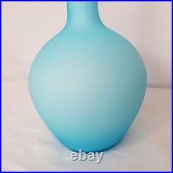 Vintage Turquoise Blue Cased Glass Genie Bottle Decanter With Stopper 14.5 Tall