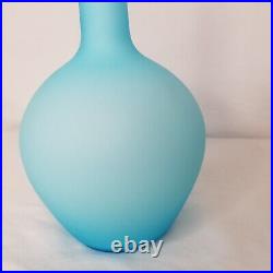 Vintage Turquoise Blue Cased Glass Genie Bottle Decanter With Stopper 14.5 Tall