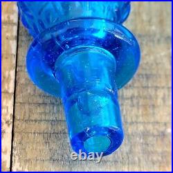 Vintage Turquoise Blue Glass Genie Bottle Decanter Flame Tip MCM Empoli Barware