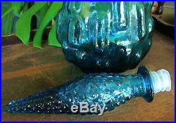 Vintage Turquoise Blue Italian Art Glass Brick Pattern Genie Bottle Decanter