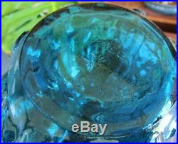 Vintage Turquoise Blue Italian Art Glass Brick Pattern Genie Bottle Decanter