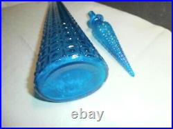 Vintage Ucagco Italy Blue Hobnail Sqaure Pattern Glass Genie Decanter Bottle 22