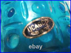 Vintage Ucagco Italy Blue Hobnail Sqaure Pattern Glass Genie Decanter Bottle 22