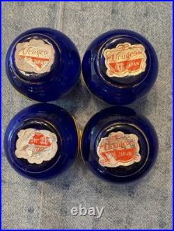 Vintage Ucagco Japan Decanter Vase Blue Glass Flower With 4 Shot Glasses