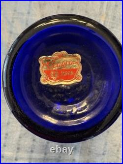 Vintage Ucagco Japan Decanter Vase Blue Glass Flower With 4 Shot Glasses