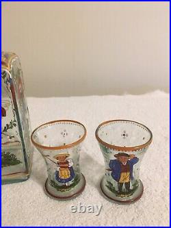 Vintage Unique Hand Painted Decanter Set With Cordial Glasses & Glass Stopper