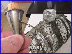 Vintage Unique Metal Wire Adorned Decorated Glass Whiskey Bottle Decanter Rare