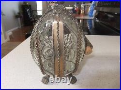Vintage Unique Metal Wire Adorned Decorated Glass Whiskey Bottle Decanter Rare