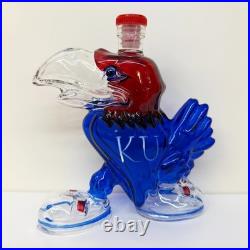 Vintage University of Kansas KU Jayhawk Figural Glass Bottle Decanter