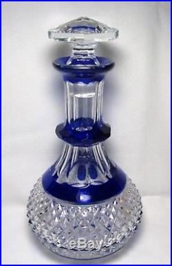 Vintage VAL ST LAMBERT Cobalt Blue Cased Cut to Clear Crystal Decanter Bottle