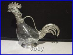 Vintage Valpetro Pitcher Made in Italy Rooster Pewter & Glass 11 Decanter