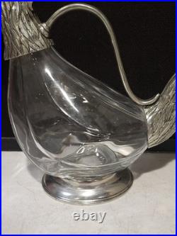 Vintage Valpetro Pitcher Made in Italy Rooster Pewter & Glass 11 Decanter