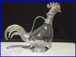 Vintage Valpetro Pitcher Made in Italy Rooster Pewter & Glass 11 Decanter