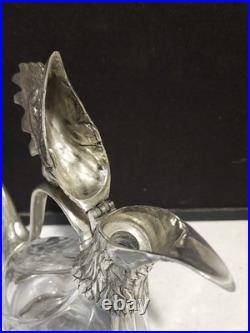 Vintage Valpetro Pitcher Made in Italy Rooster Pewter & Glass 11 Decanter