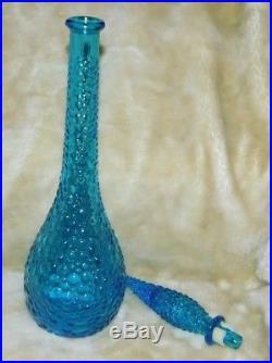 Vintage Venation Glass Blue Genie Bottle Decanter Hobnail made in Italy