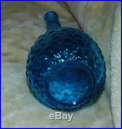 Vintage Venation Glass Blue Genie Bottle Decanter Hobnail made in Italy