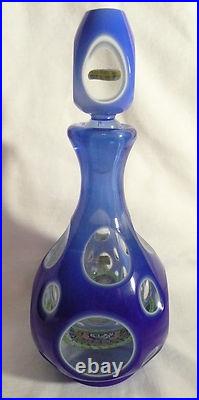Vintage Venetian Art Glass Cut Decanter Millefiori Blue Cobalt Paperweight Italy