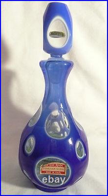 Vintage Venetian Art Glass Cut Decanter Millefiori Blue Cobalt Paperweight Italy