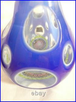 Vintage Venetian Art Glass Cut Decanter Millefiori Blue Cobalt Paperweight Italy