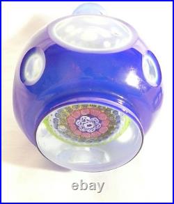 Vintage Venetian Art Glass Cut Decanter Millefiori Blue Cobalt Paperweight Italy