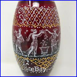 Vintage Venetian Decanter Cup Set Italian Glass Ruby Gold Grecian Figures Wine