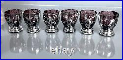 Vintage Venetian Glass Amethyst Liquor Decanter & Cordials Set Silver Overlay