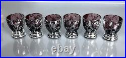 Vintage Venetian Glass Amethyst Liquor Decanter & Cordials Set Silver Overlay