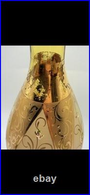Vintage Venetian Glass Decanter Amber 4 Cordial Glasses Gold Gilded Bischoff