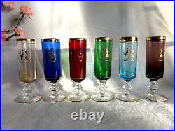 Vintage Venetian Glass Decanter & Wine Glasses with Gold Rim (7 pieces)