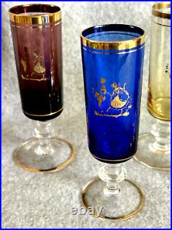 Vintage Venetian Glass Decanter & Wine Glasses with Gold Rim (7 pieces)