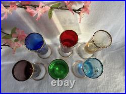 Vintage Venetian Glass Decanter & Wine Glasses with Gold Rim (7 pieces)