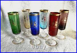 Vintage Venetian Glass Decanter & Wine Glasses with Gold Rim (7 pieces)