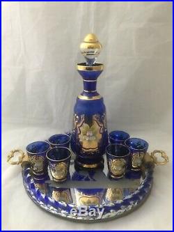 Vintage Venetian Murano Italian Glass Decanter Cordial Aperitif Set With Tray