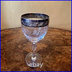 Vintage Venetian Silver Etched Wine Glass & Decanter Set