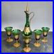 Vintage-Venetian-Tre-Fuochi-Gilded-Emerald-Green-Glass-Decanter-Goblets-Set-01-lee