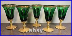 Vintage Venetian Tre Fuochi Gilded Emerald Green Glass Decanter/Goblets Set