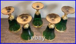 Vintage Venetian Tre Fuochi Gilded Emerald Green Glass Decanter/Goblets Set
