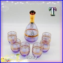 Vintage Venetian glass decanter, set of 6 mini glasses