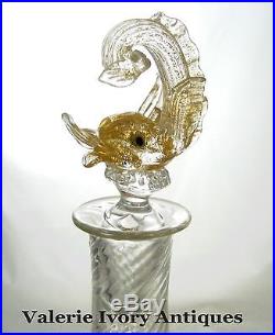 Vintage Vetri Murano Glass Decanter with Dolphin Stopper with One Label