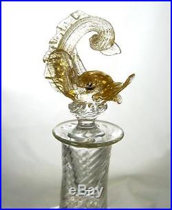 Vintage Vetri Murano Glass Decanter with Dolphin Stopper with One Label