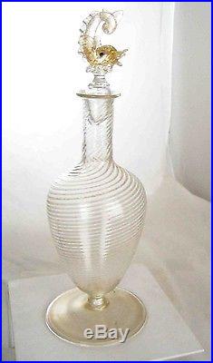 Vintage Vetri Murano Glass Decanter with Dolphin Stopper with Two Labels