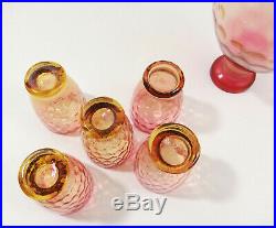 Vintage Victorian Amberina Glass Decanter 7 Set 5 Glasses with Amber Stopper