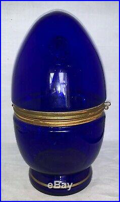 Vintage Victorian Czechoslovakian Egg Shape Cordial Vodka Bar Set Cobalt Blue