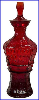Vintage Viking Glass Ruby Red Yesteryear BULLSEYE 8 Wine Glass Decanter Stopper