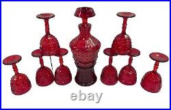 Vintage Viking Glass Ruby Red Yesteryear BULLSEYE 8 Wine Glass Decanter Stopper