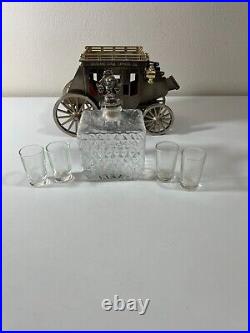 Vintage Wagon Stagecoach Carriage Decanter & Shot Glasses Music Box