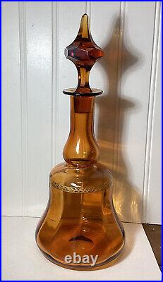 Vintage Warm Amber Glass Decanter With Gold trim