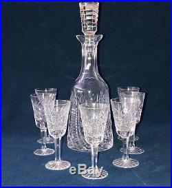 Vintage Waterford Handmade Crystal Decanter & 7 Sherry Glasses, 13 T, 5 T
